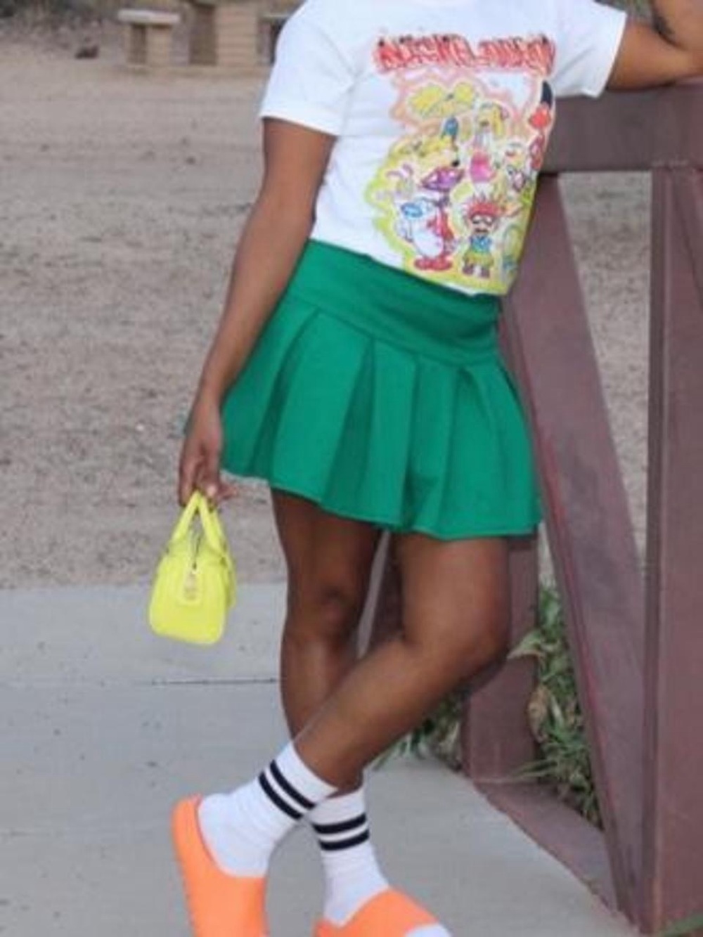 Pleated Mini Skirt in Green